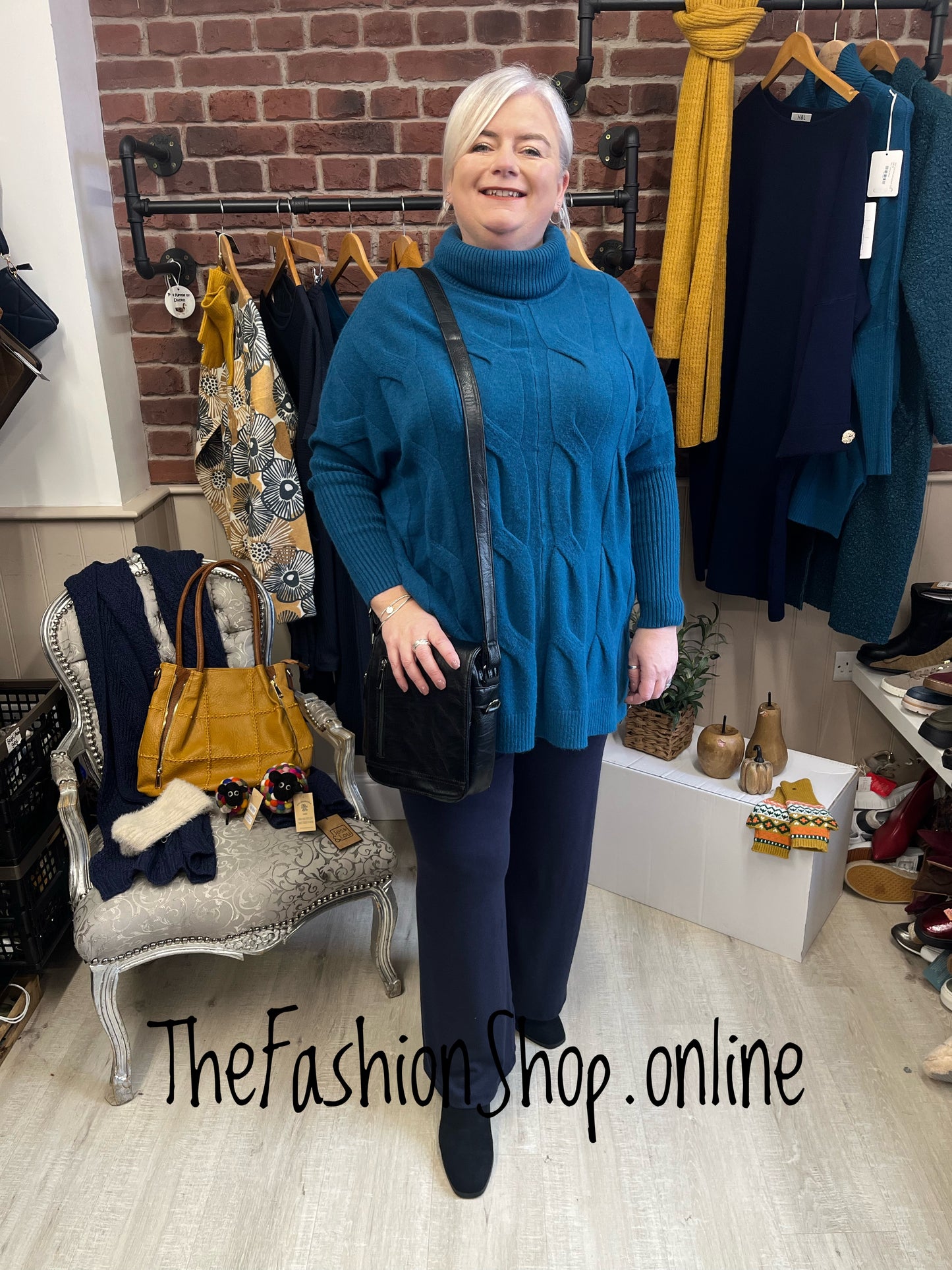 Amelia Teal cable knit polo jumper 12-22