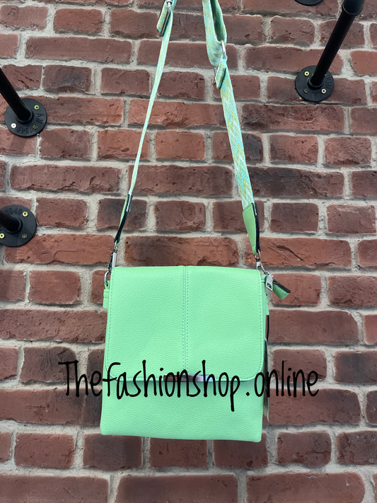 Green faux leather messenger bag