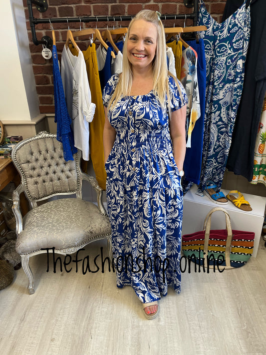 Lillie royal blue and white floral gypsy maxi dress 8-18