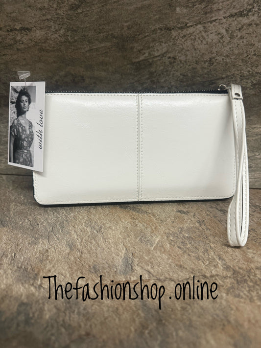 White small clutch bag with wrist strap