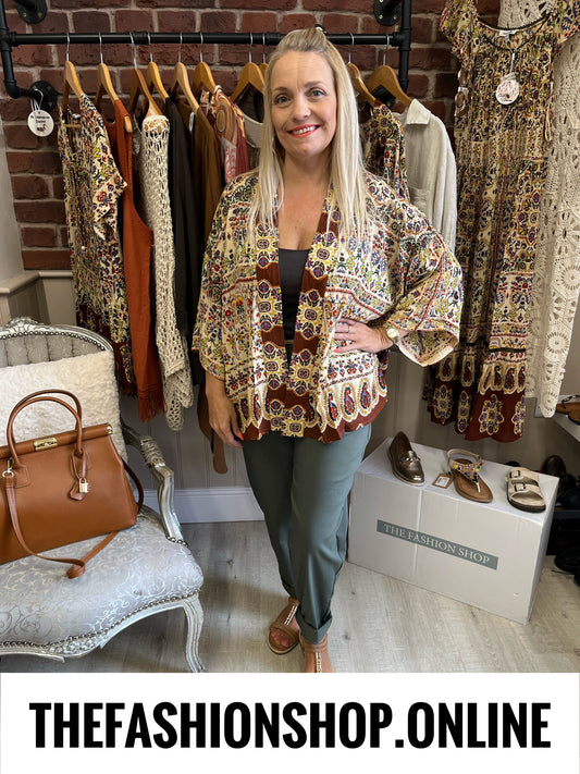 Celia brown paisley embellished kimono 8-20