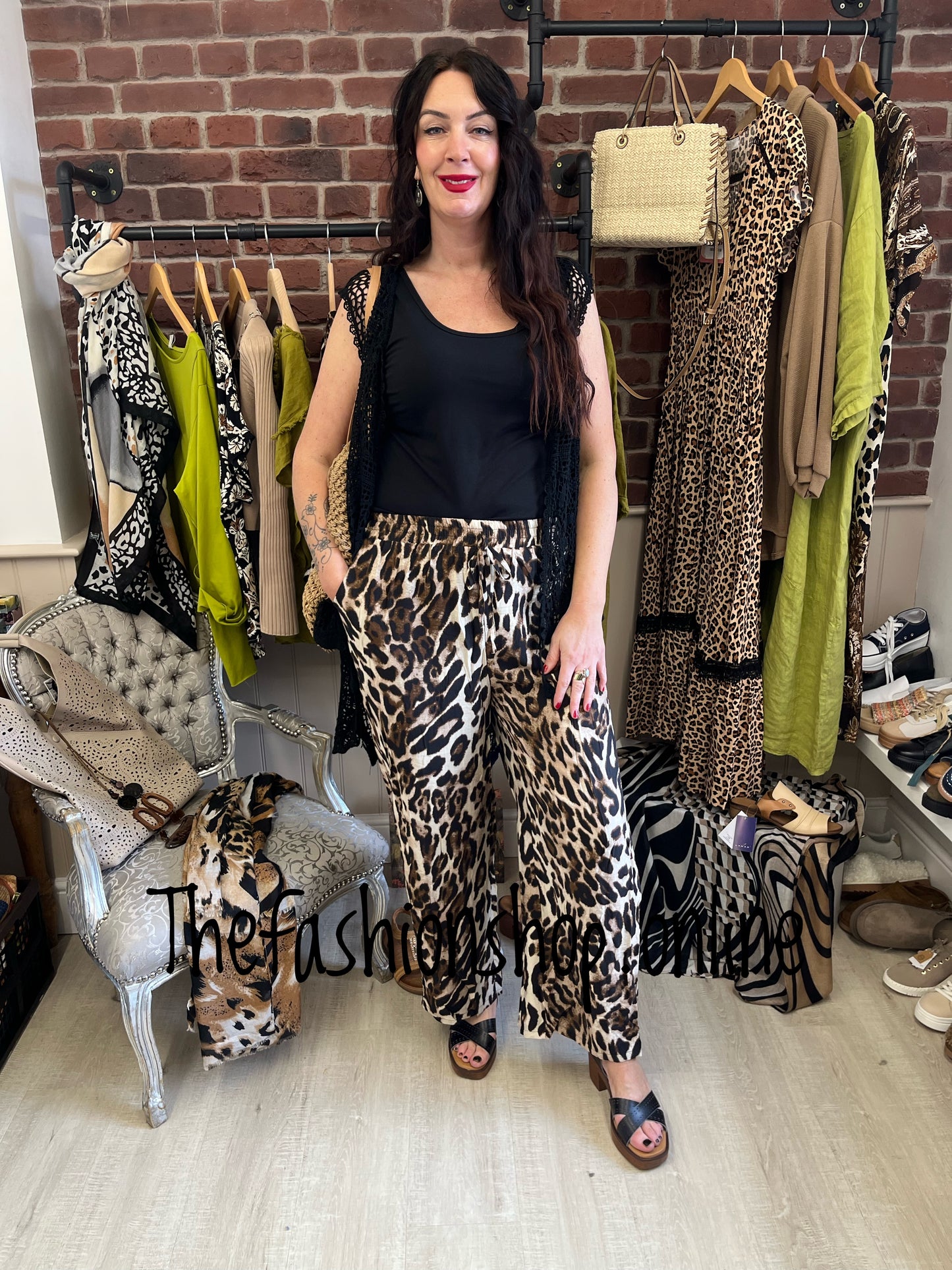 Alice leopard print wide leg trousers sizes 10-12 and 14-16