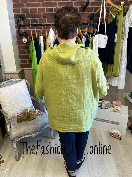 Harper olive Peter Pan collar linen top 16-22