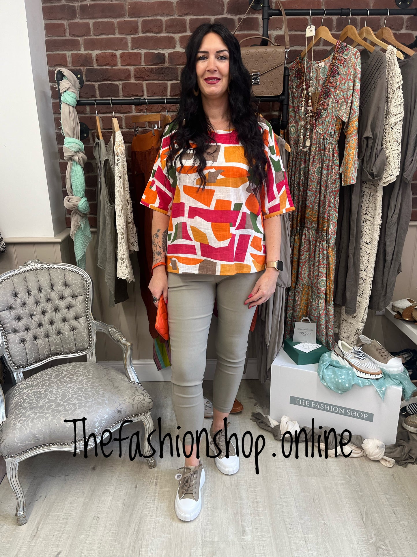 Pink and Orange Abstract cotton top 12,14,16,18.
