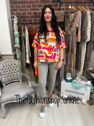 Pink and Orange Abstract cotton top 12,14,16,18.