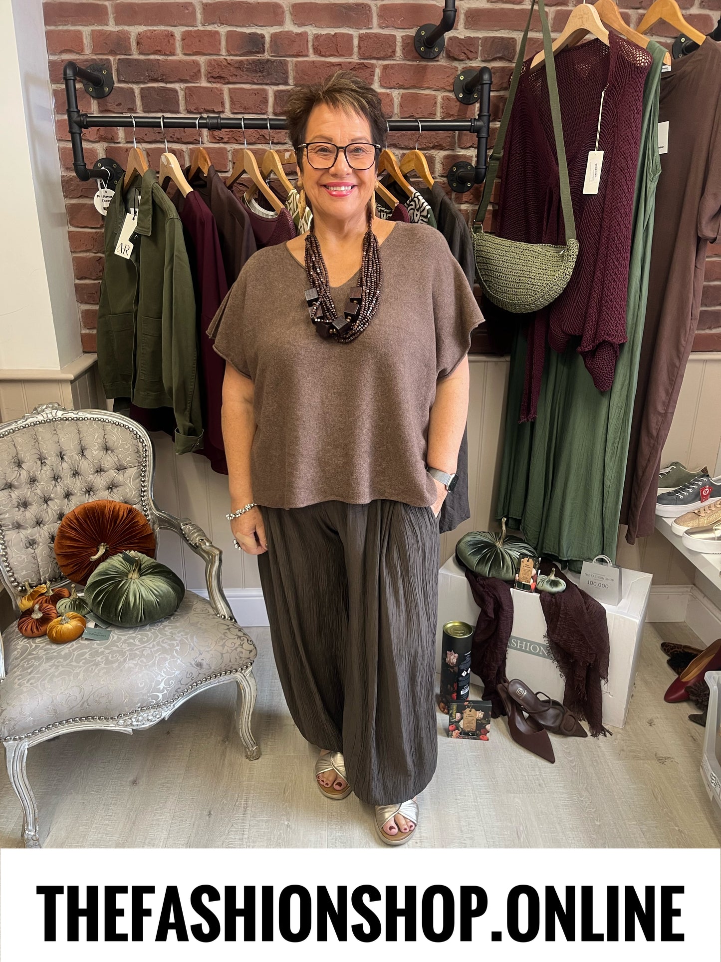 Elsa Mid Brown V Neck Knitted Top sizes 10-20