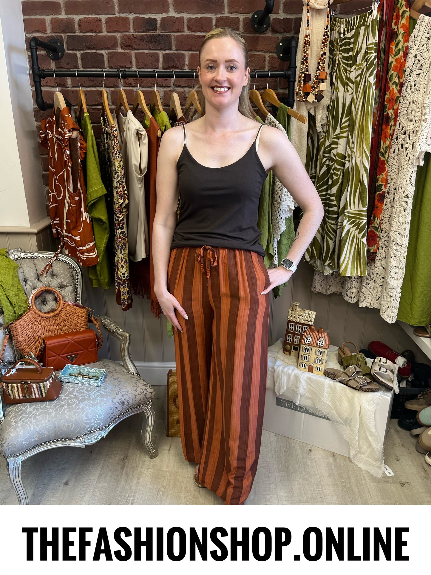 Belle cinnamon striped wide legged trousers 8-14