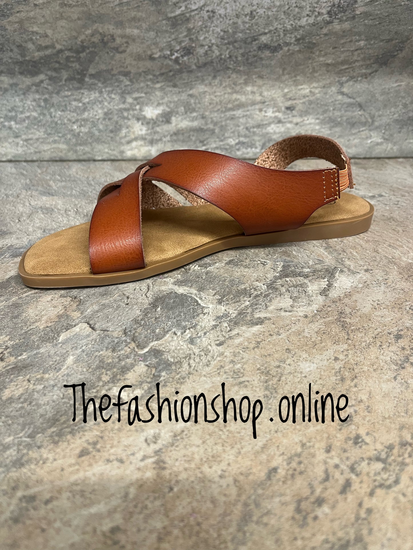 Tan faux leather crossover sandal sizes 4-8