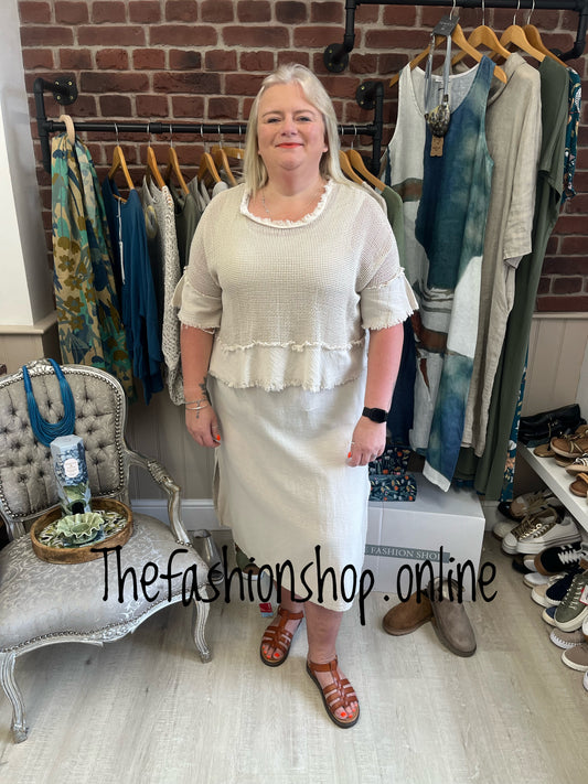 Mia beige cotton dress with mesh overlay 8-18