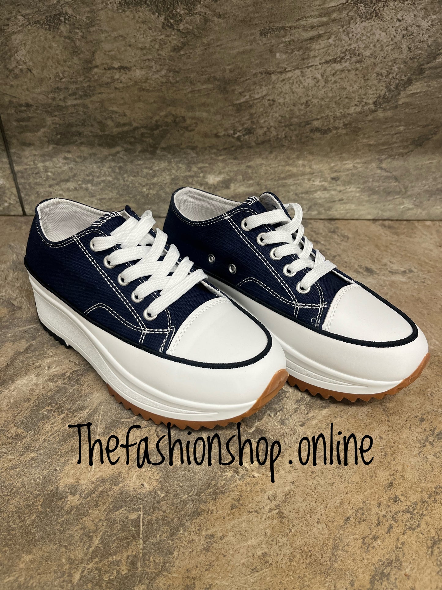 Navy Chunky lace up trainer sizes 3-8 (36-41)