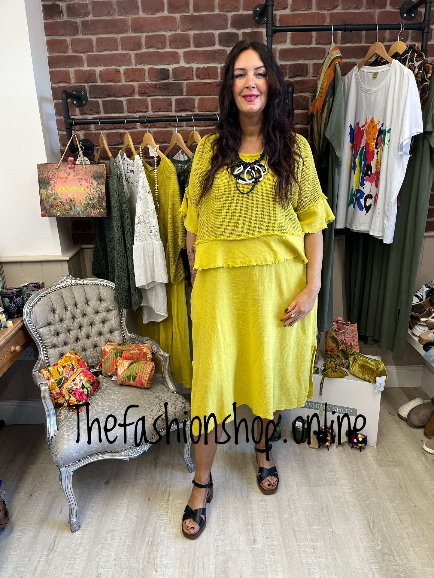 Mia citrus cotton dress with mesh overlay 8-18
