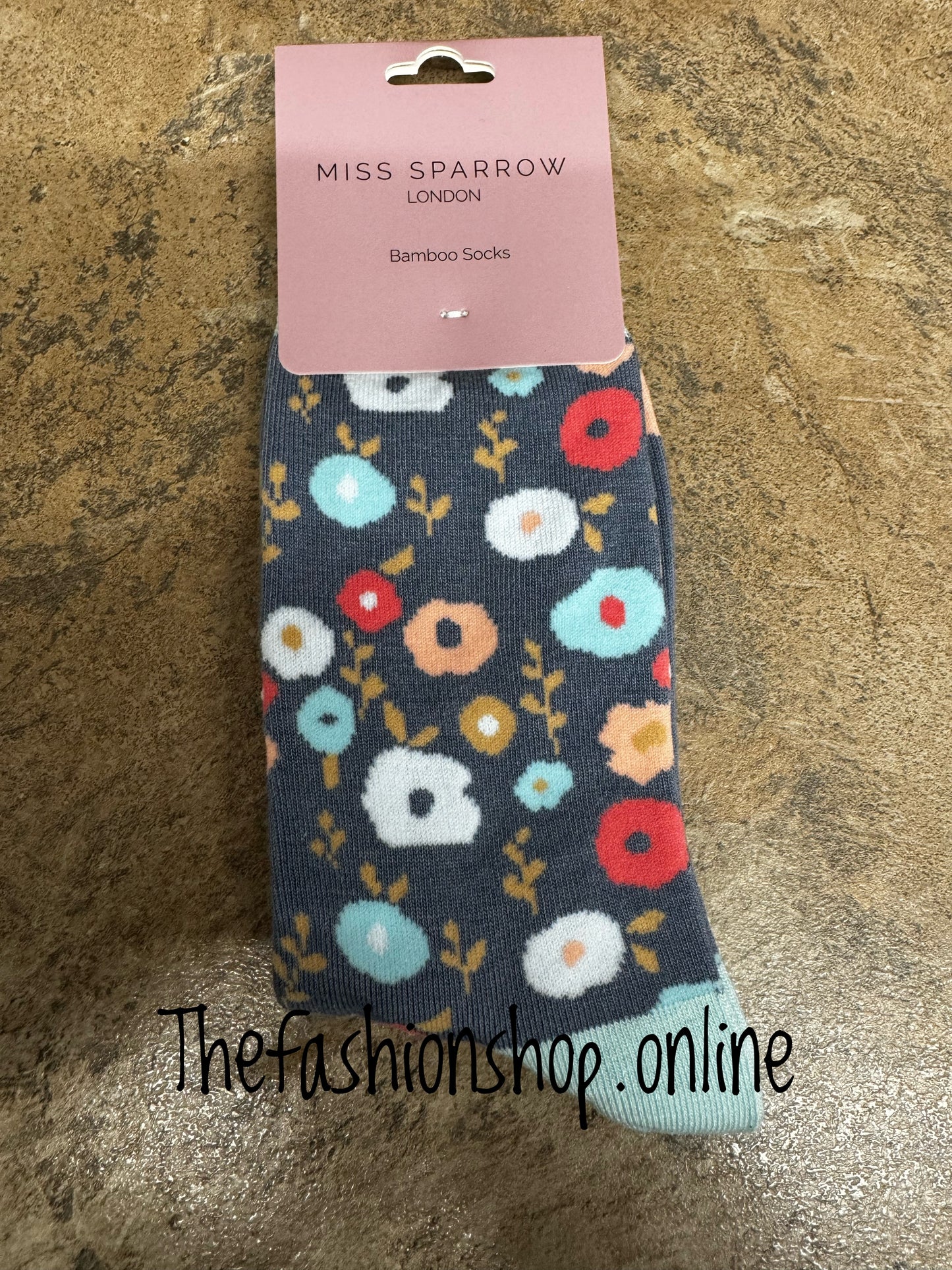 Miss Sparrow Dark Blue Floral Pattern Bamboo socks 3-7