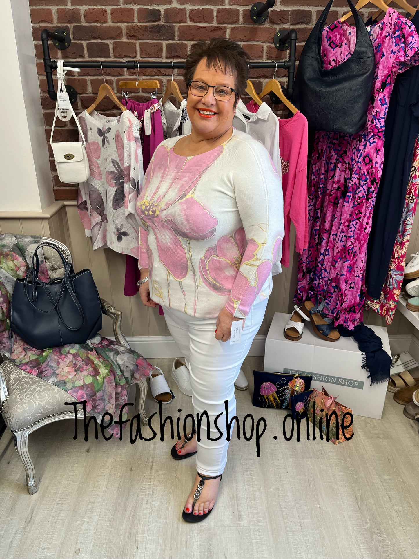 Tia pink large flower jumper 14-22