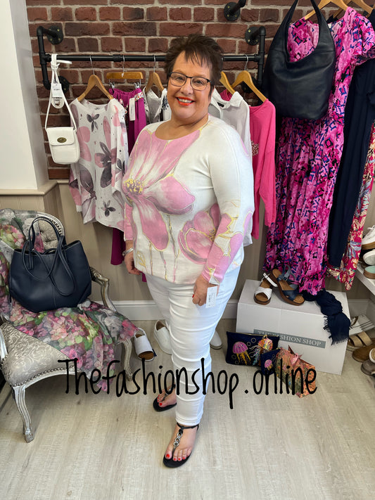 Tia pink large flower jumper 14-22