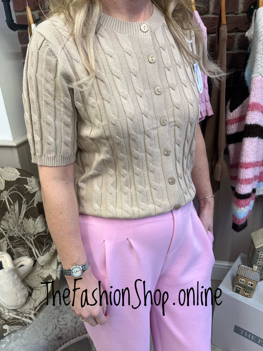 Jasmine camel cable knit button top 8-16