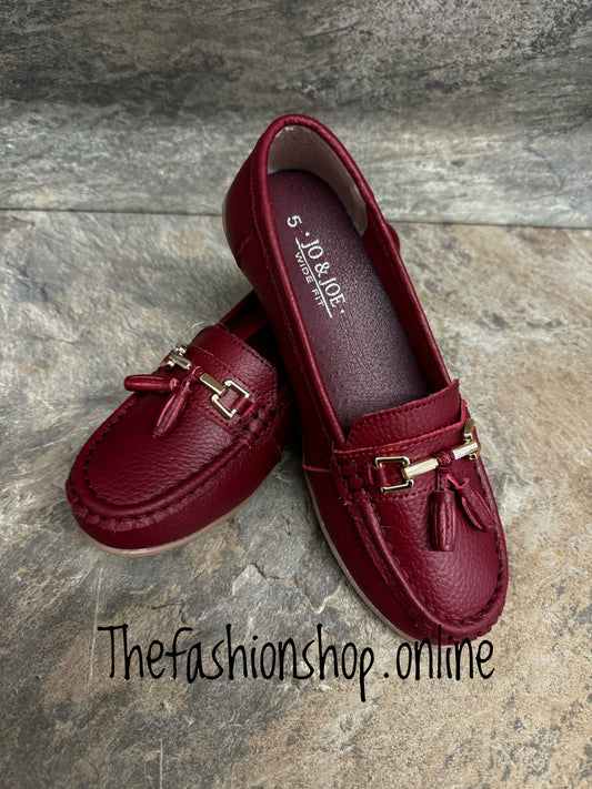 Jo & Joe Nautical wide fit leather cherry loafer 4-8