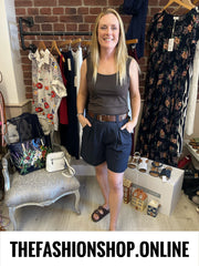 Carla navy linen mix shorts with belt  8-14