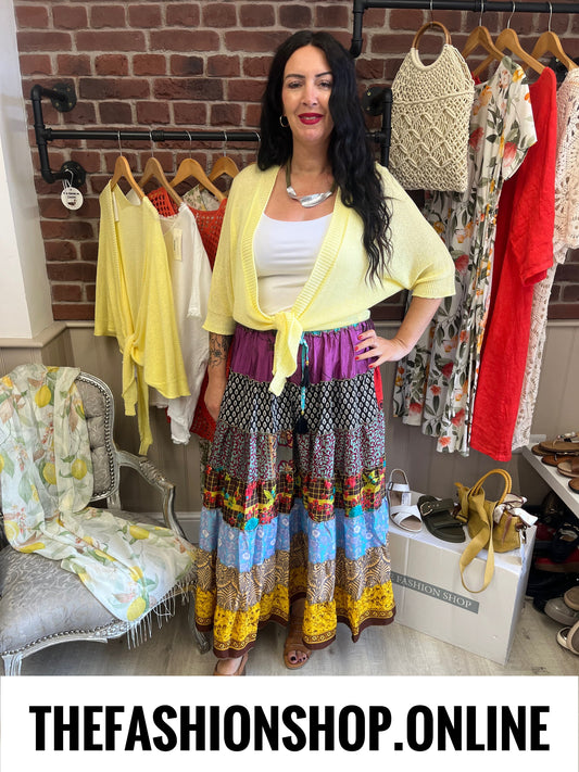 Ada yellow tie front shrug 12-22