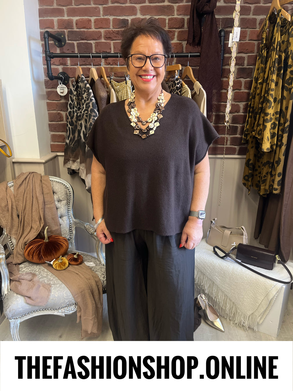 Elsa brown V neck knitted top 10-20