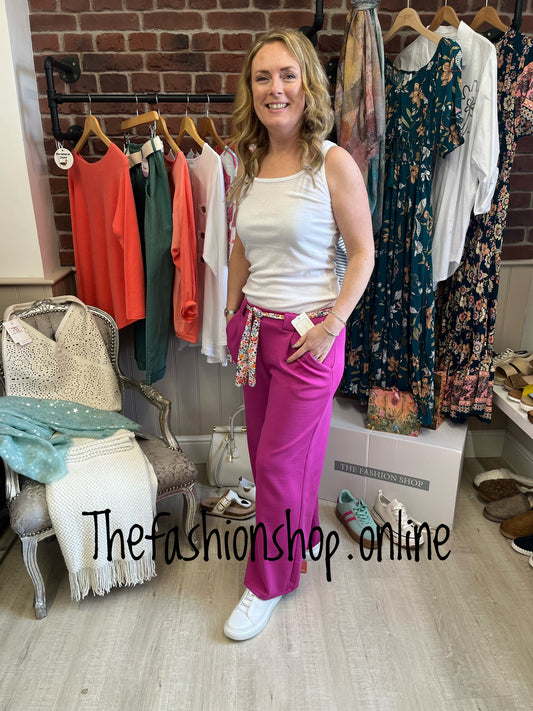 Bridget pink wide leg trousers with floral belt 8-12 and 14-16