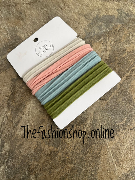 Red Cuckoo pastels elastic hair ties four pack