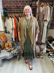 Camel linen raw edge waterfall jacket 12-22