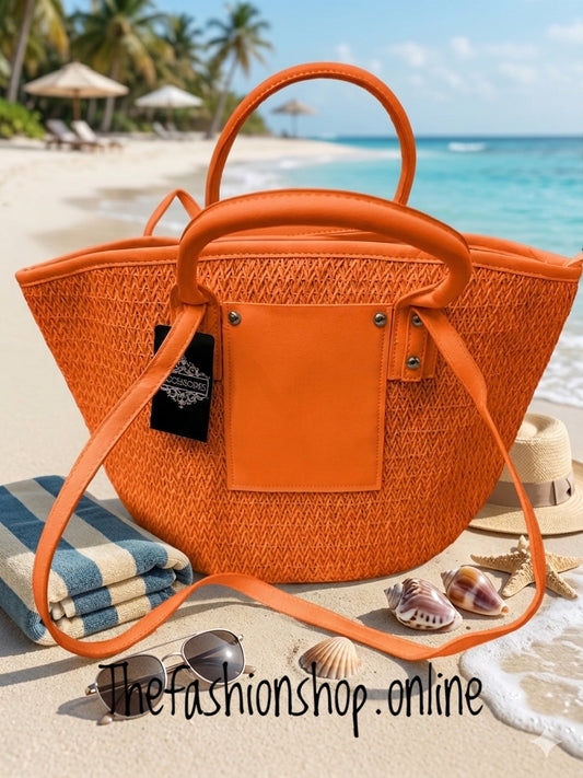 Beach Woven Tote Bag In Orange