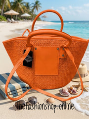 Beach Woven Tote Bag In Orange