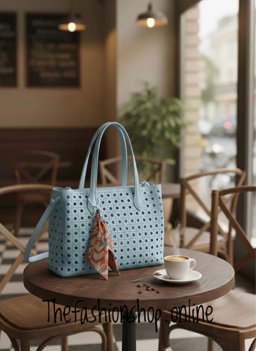 Sienna Lasercut Shoulder Bag in Blue