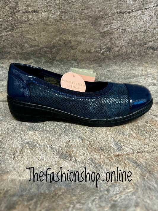 Dr Lightfoot Navy Wide E Fit Patent Shoe sizes 3-8