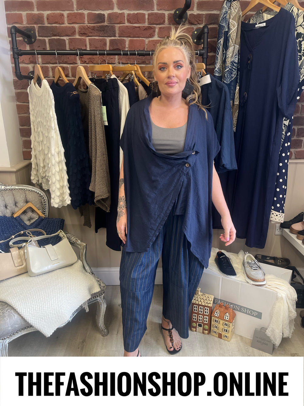 Marlene navy linen mix drape jacket 14-22