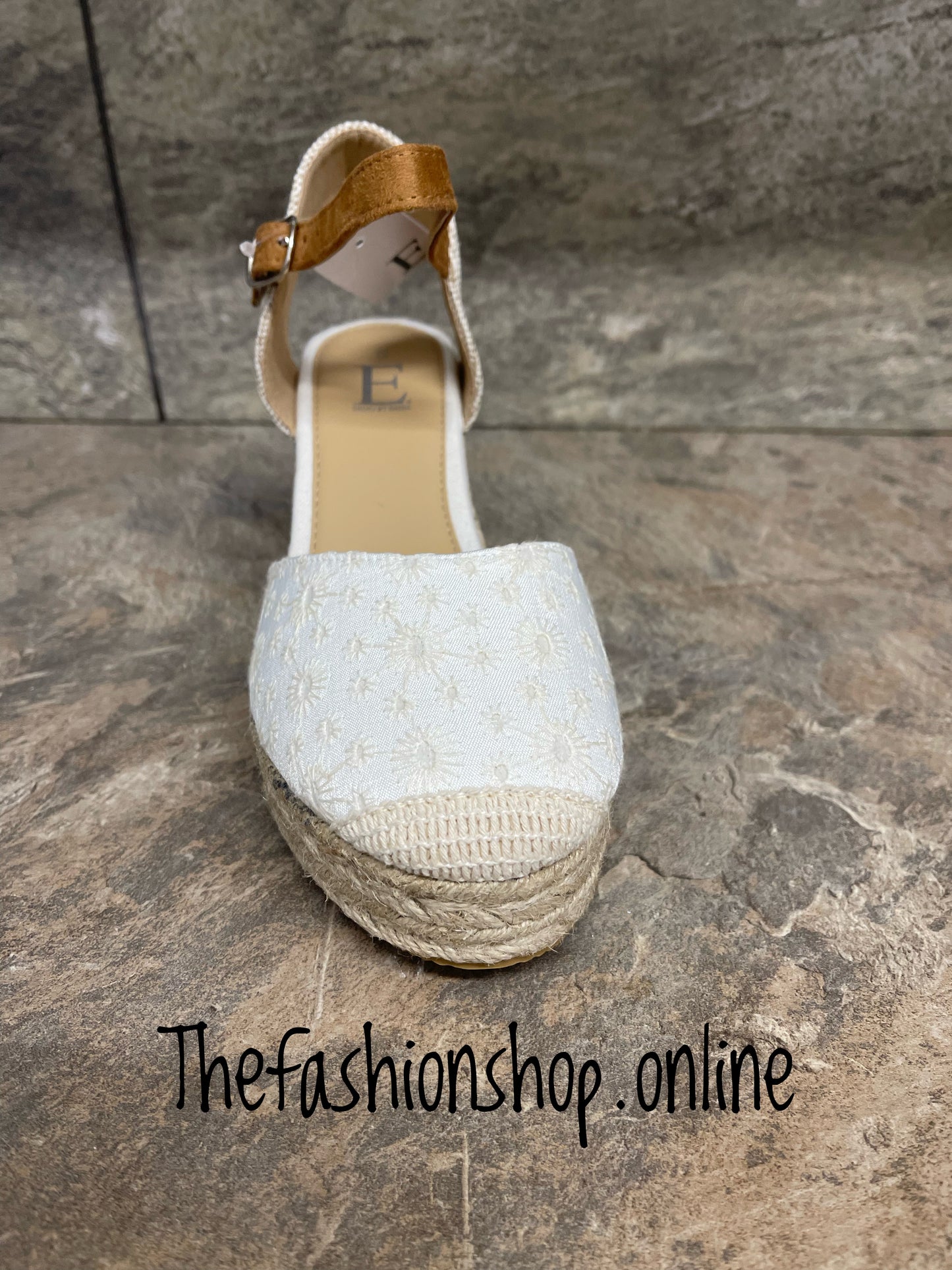Cream broderie anglaise espadrille wedge sizes 4-8