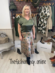 Olive sateen V neck top 10-16
