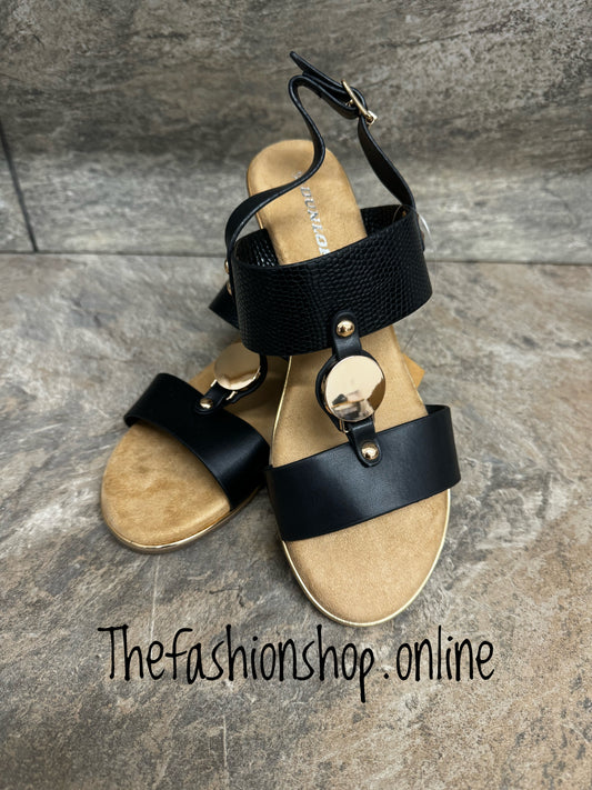 Black Raquel wedge sandal sizes 3-8