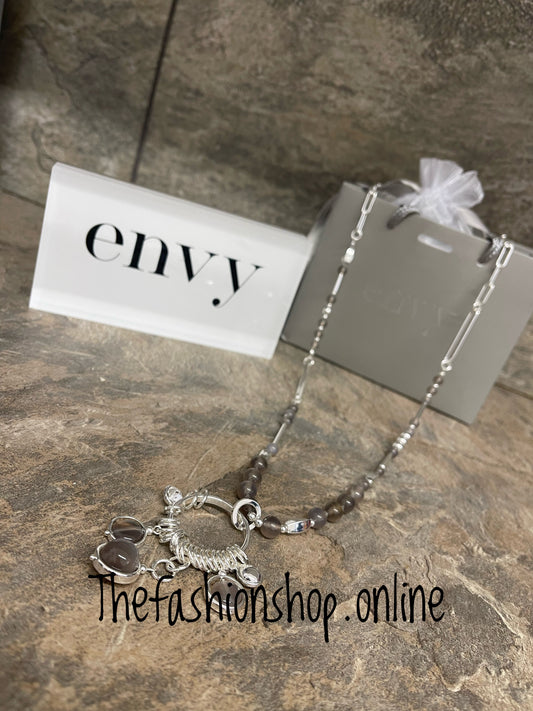 Envy silver and grey long linked necklace