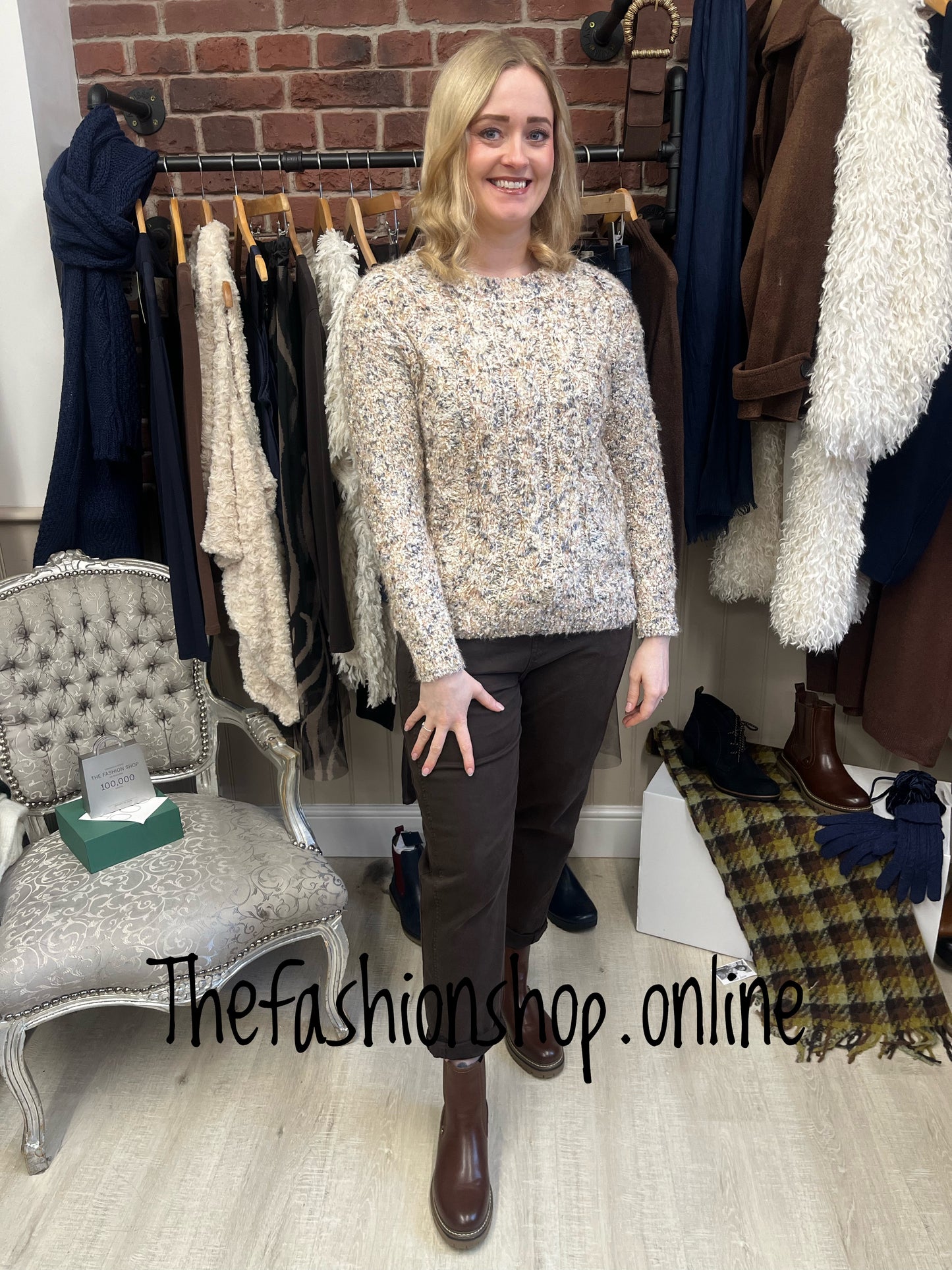 Camel round neck flecked jumper 8-16
