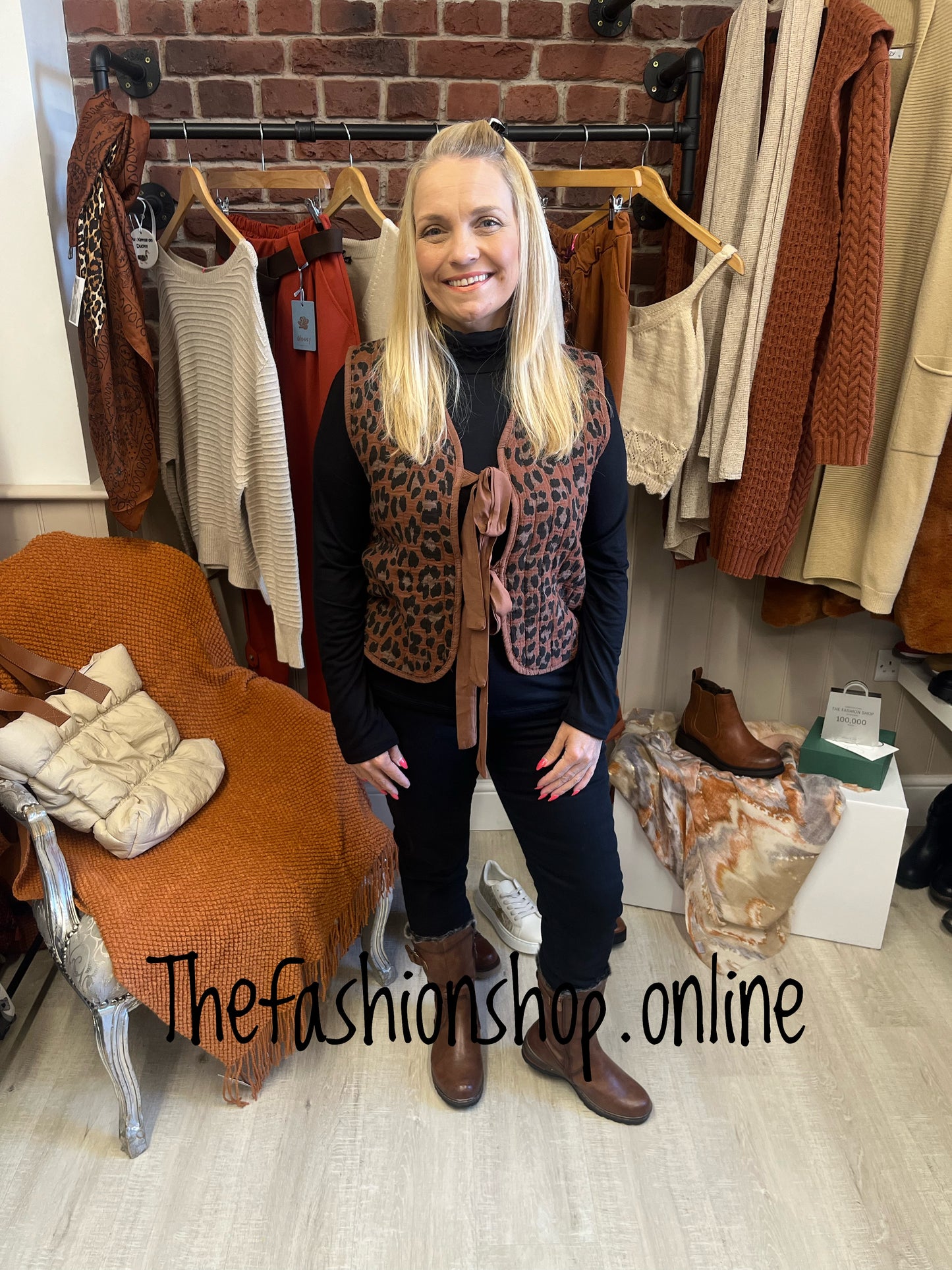Rust leopard print tie front waistcoat 8-12