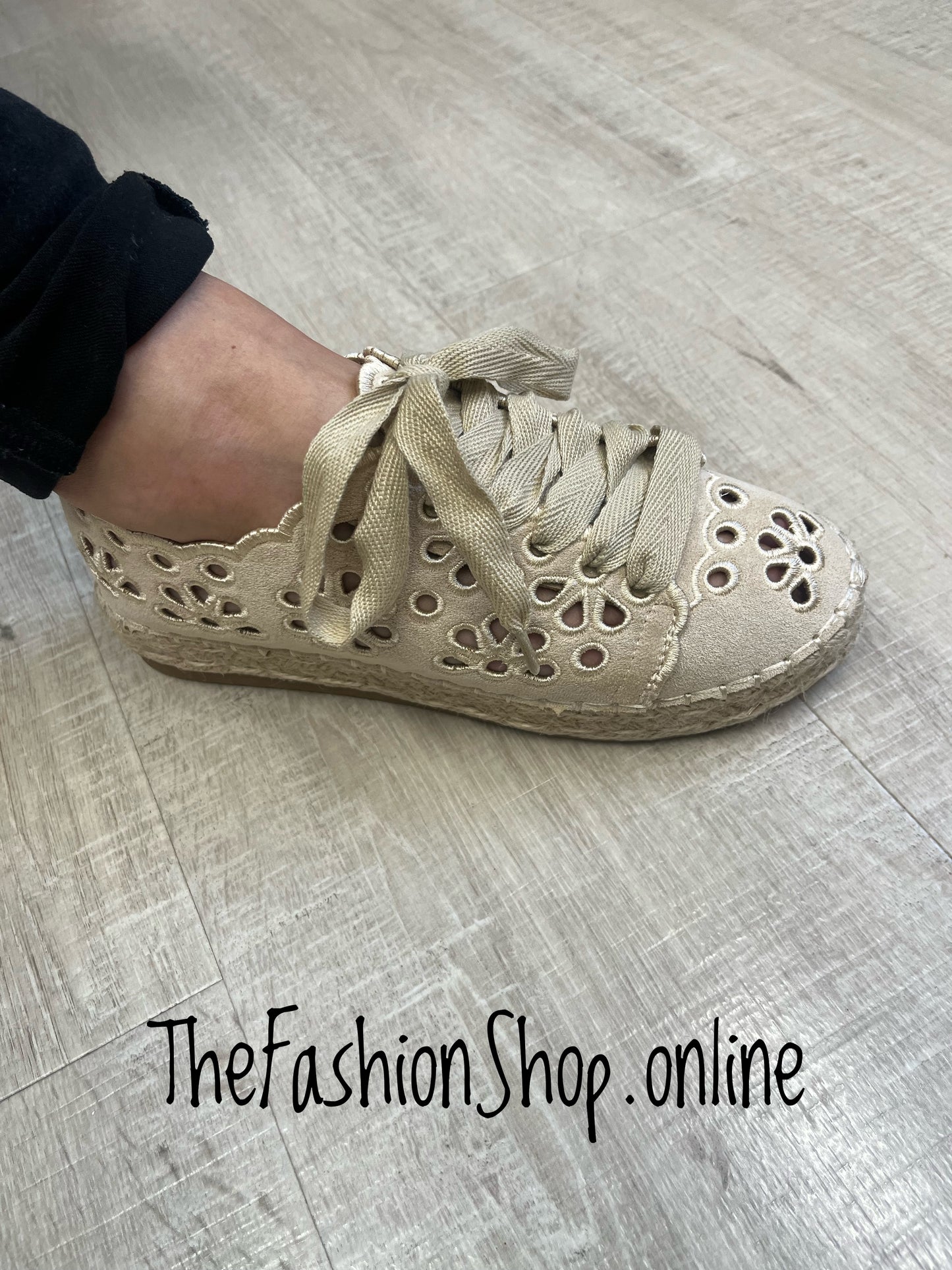 Cally beige cut out espadrille trainers sizes 3-8 (36-41)