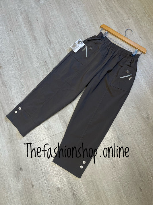 Cherry Berry mocha stretchy button detail cropped trousers sizes 10-24