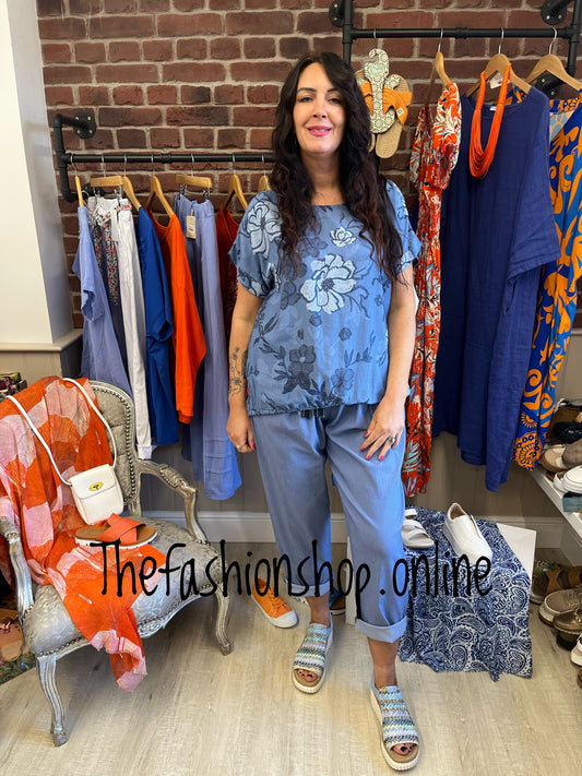 Eliza denim blue floral top 12-16
