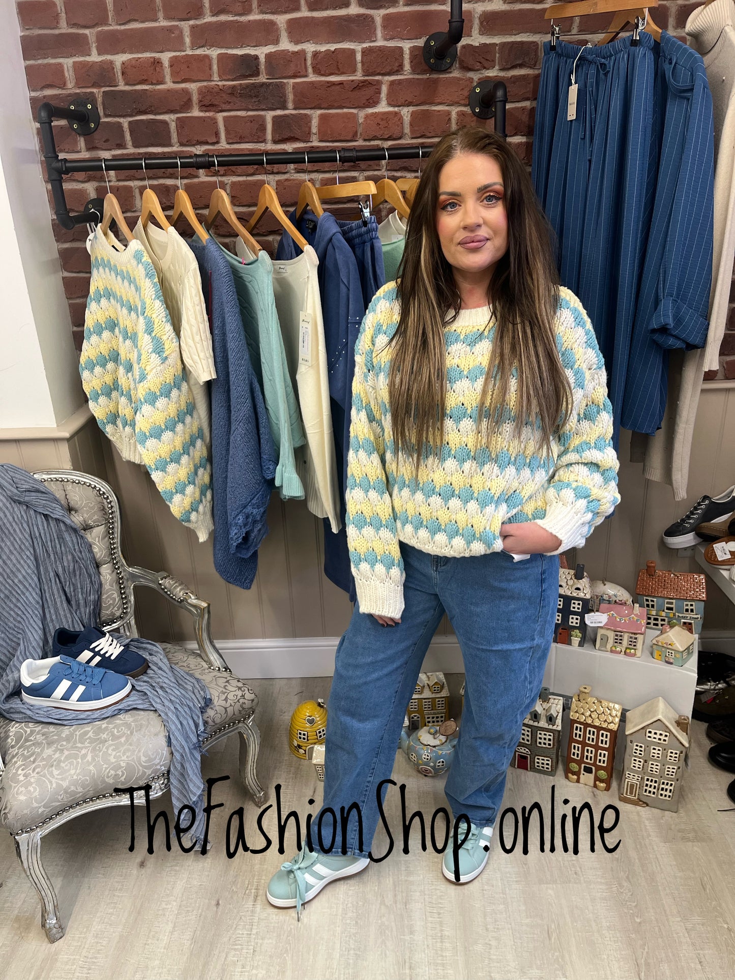 Sophia jade and lemon bubble knit jumper 8-14