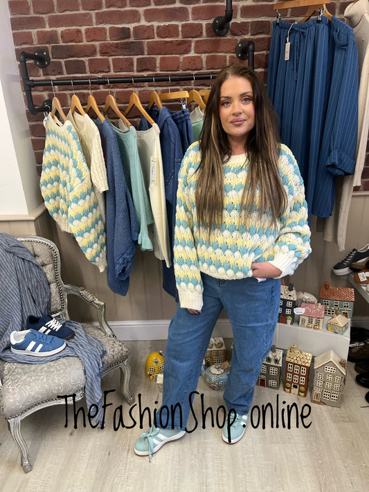 Sophia jade and lemon bubble knit jumper 8-14