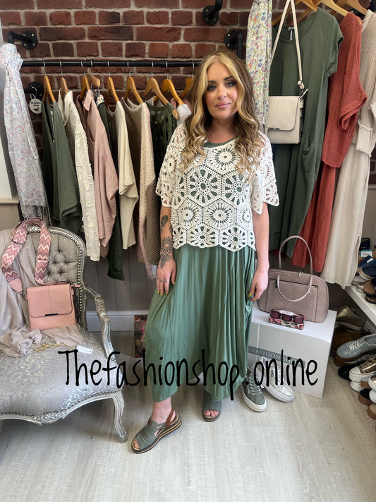 Beige crochet cotton layering top 8-14