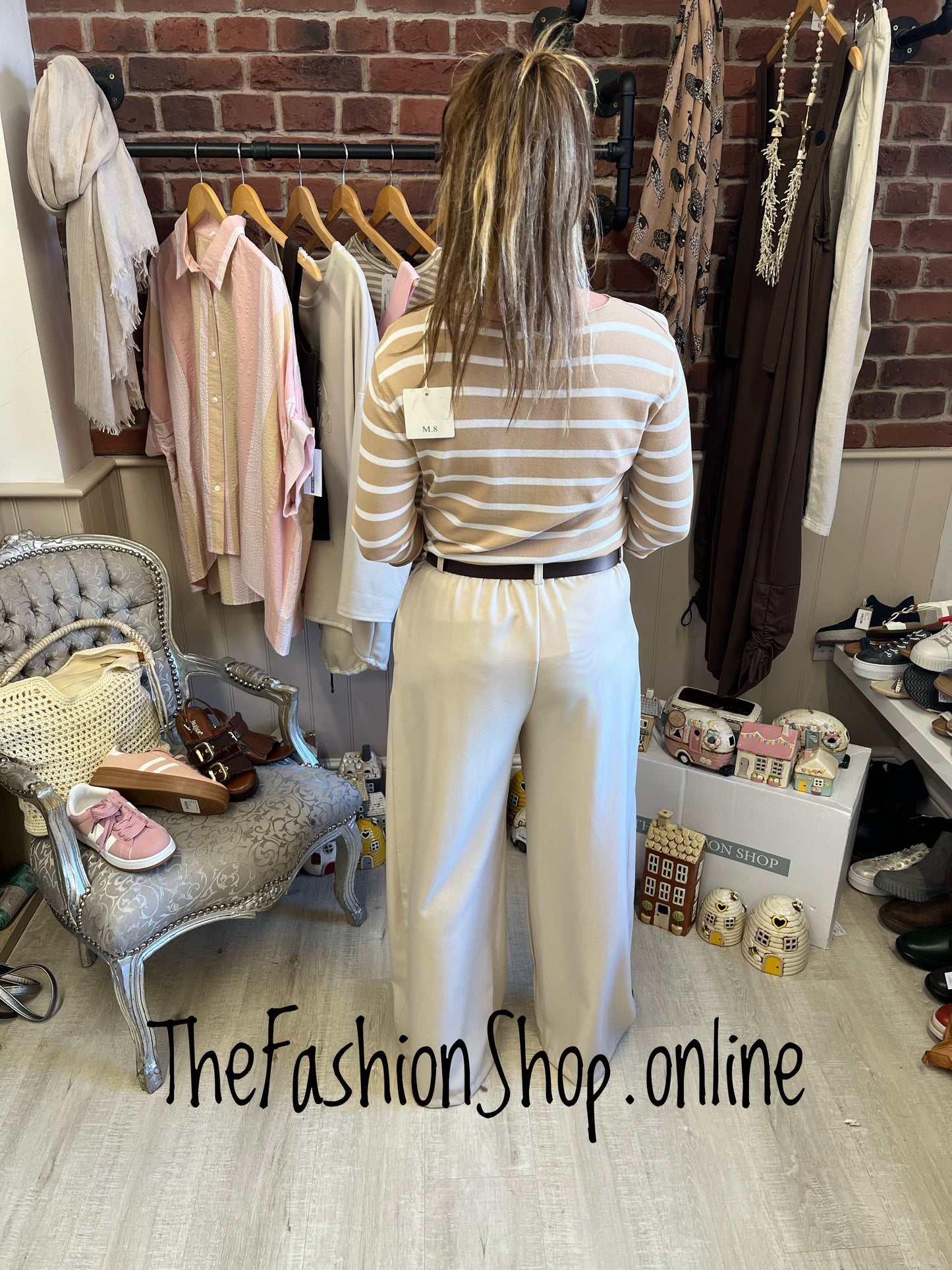 Isabella beige and white striped top 8-14