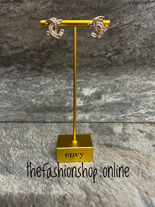 Envy gold crystal link stud earrings