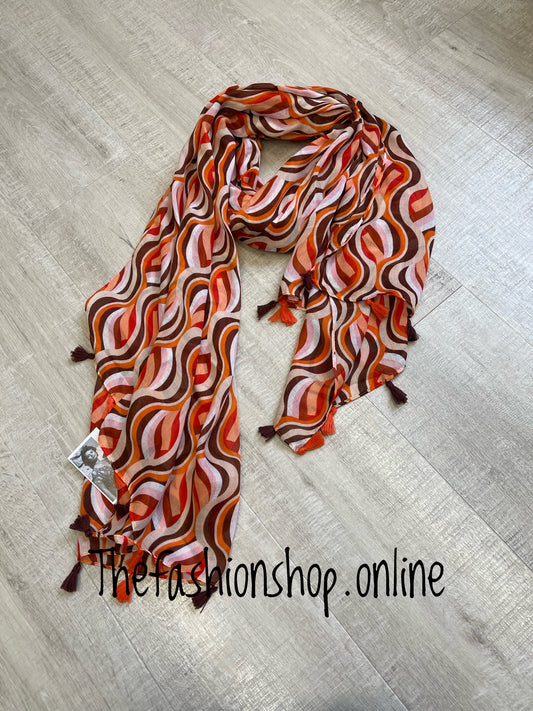 Orange and brown retro swirl scarf