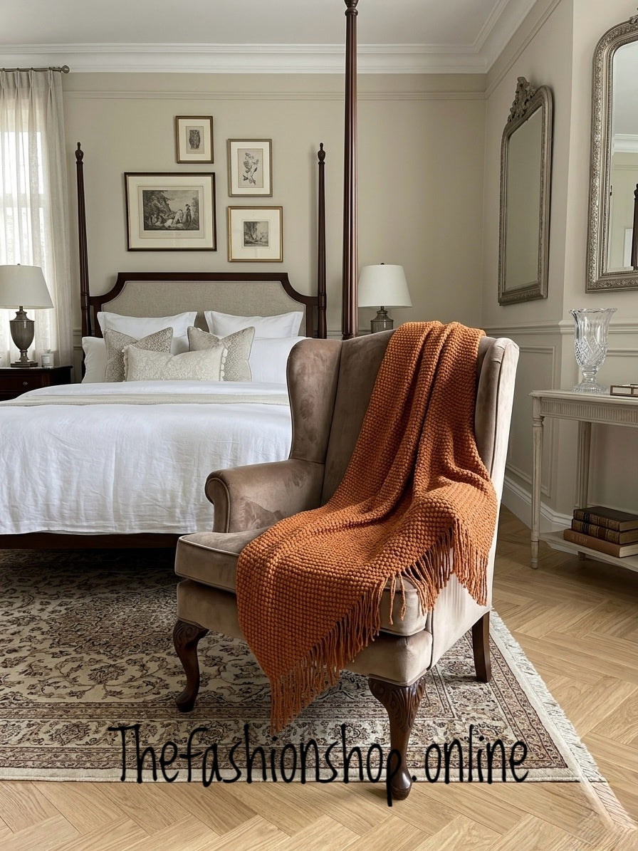 Waffle Knitted Throw in Rust 60x95 inches