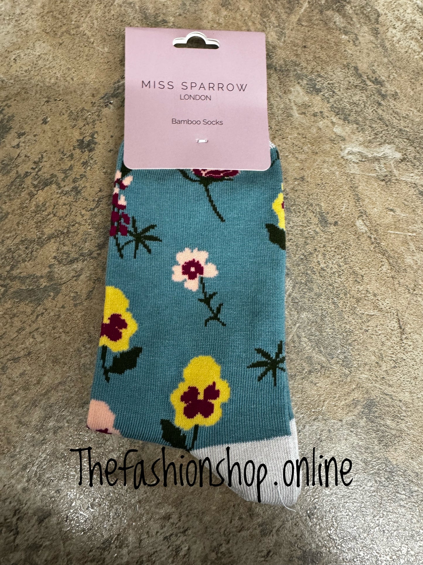 Miss Sparrow Teal Botany Study Bamboo socks 3-7