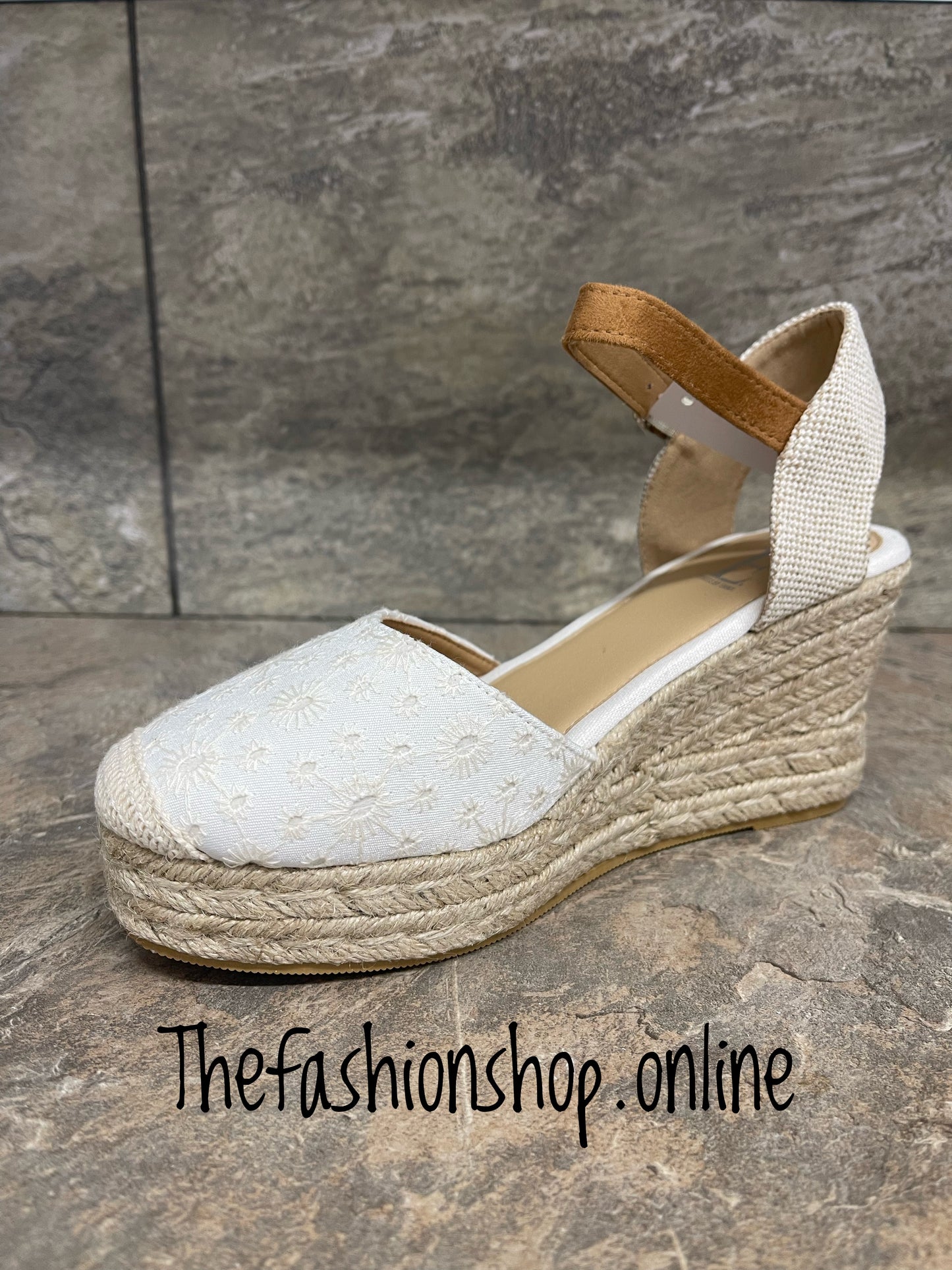 Cream broderie anglaise espadrille wedge sizes 4-8