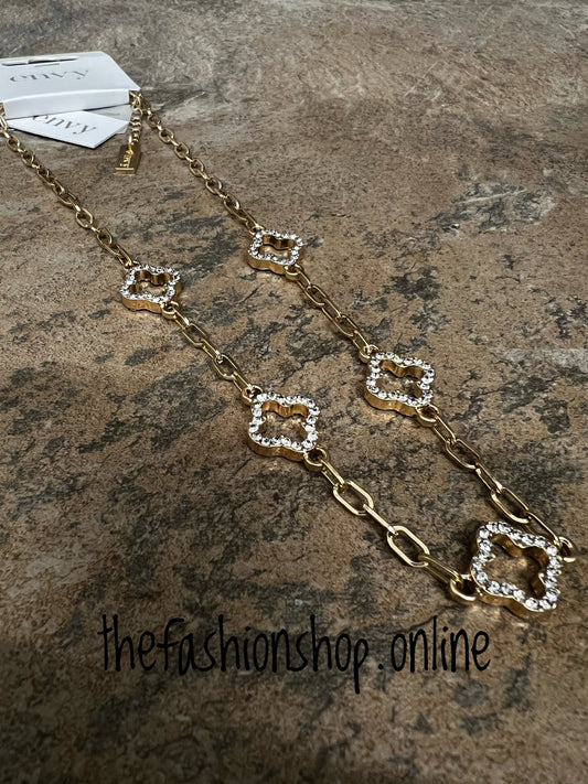 Envy short gold necklace with diamante clovers